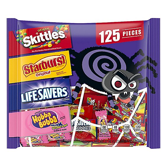 Mars Candy Mix Halloween Skittles Starburst Life Saver & Hubba Bubba 125 Count - 63.43 Oz