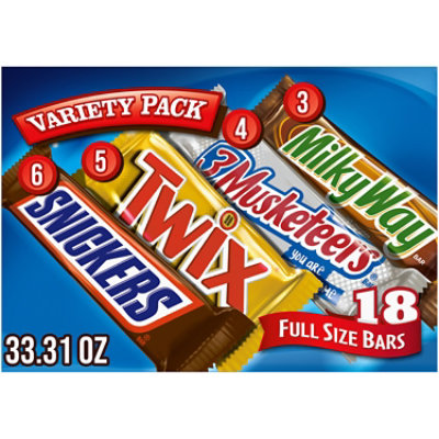 Snickers Twix Milky Way And 3 Musketeers Assortment Chocolate Candy Bar Variety Pack - 18 Count - Image 1