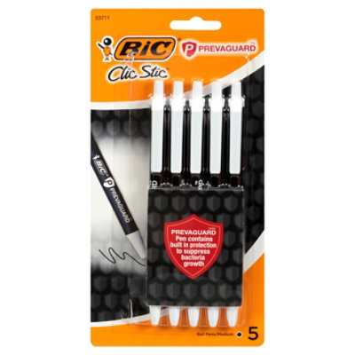 Bic Prevaguard Clic Stic Antimicrobial Black Pen - 5 Count