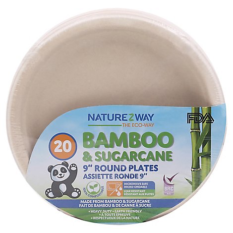 Naturezway 9 Inches Rd Lunch Plate Plant Based Bamboo & Sugarcane - 20 Count