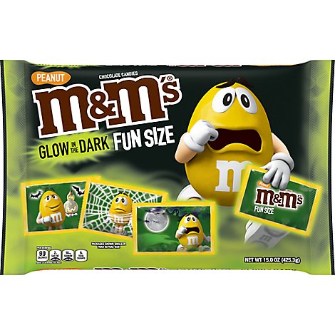 M&MS Peanut Milk Chocolate Glow In The Dark Fun Size Halloween Trick or Treat Packs - 15 Oz