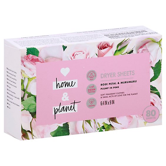 Love Home and Planet Dryer Sheets Rose Petal & Murumuru - 80 Count