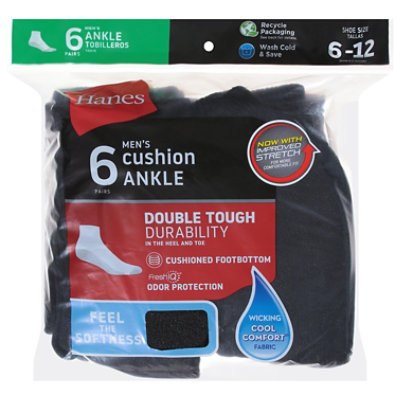 Hanes Mens Socks Cushion Ankle Black Size 10 To 13 - 6 Count - Image 3