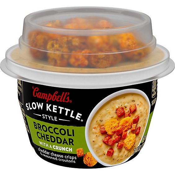 Campbell's Slow Kettle Broccoli Cheddar Soup with Cheddar Cheese Crisps & Seasoned Croutons - 7.44 Oz