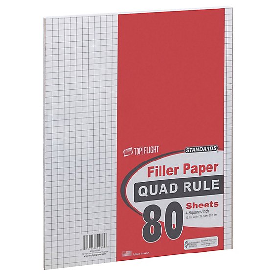 Top Flight Filler Paper Quad Rule - 80 Sh