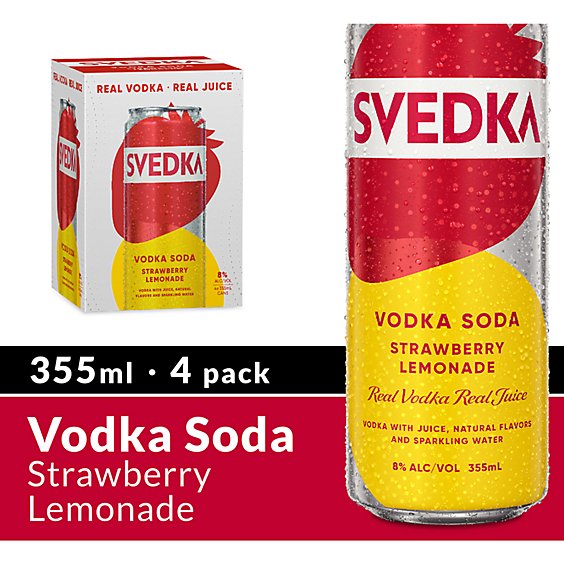 SVEDKA Strawberry Lemonade Vodka Soda Ready to Drink Cocktail 8.0% ABV Cans - 355 Ml