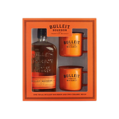 Bulleit Bourbon Whiskey Bottle with Two Branded Ceramic Mugs - 750 Ml