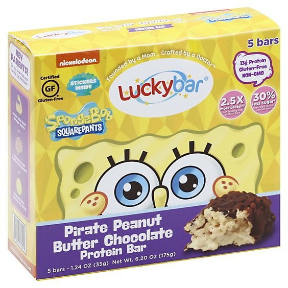 Luckybar Spongebob Pirate Peanut Butter Protein Bar - 5-1.24 Oz