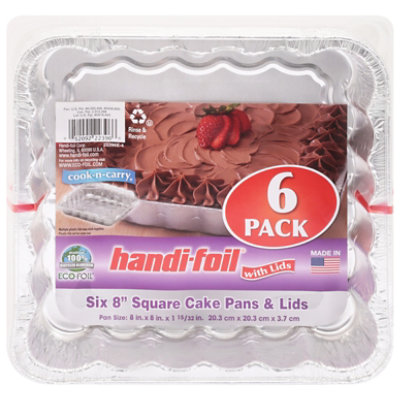 Handi-foil® Cook-n-Carry® Square Cake Pans & Lids - 6 Pack - Silver, 6 pk /  8 x 8 in - Fry's Food Stores