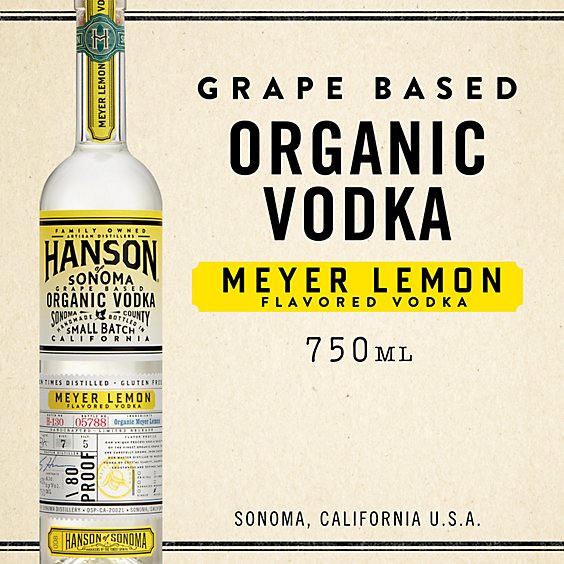 Hanson of Sonoma Organic Meyer Lemon Grape Based Vodka Bottle - 750 Ml