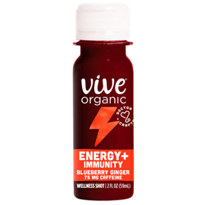 Vive Organic Energy + Immunity Blueberry Ginger Wellness Shot With 75 mg Caffeine - 2 Fl. Oz.