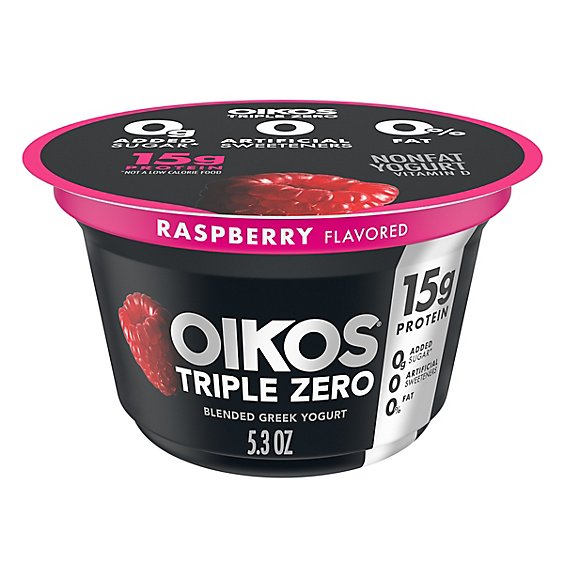 Oikos Triple Zero Greek Yogurt Blended Nonfat Raspberry - 5.3 Oz