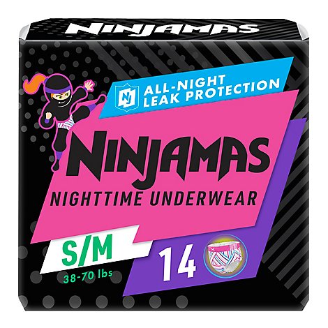 Ninjamas Nighttime Bedwetting Size S/M Girl Underwear - 14 Count