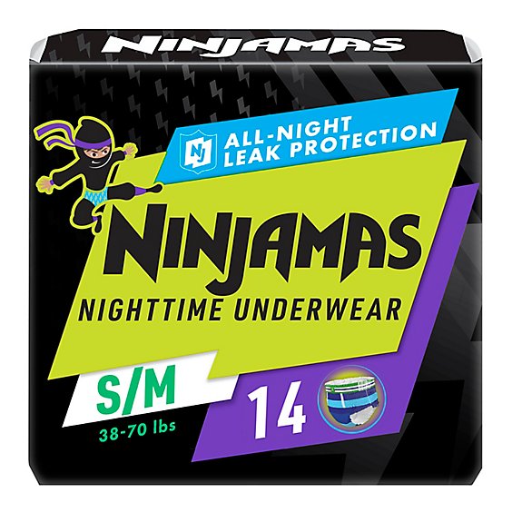 Ninjamas Nighttime Bedwetting Size S/M Boy Underwear - 14 Count