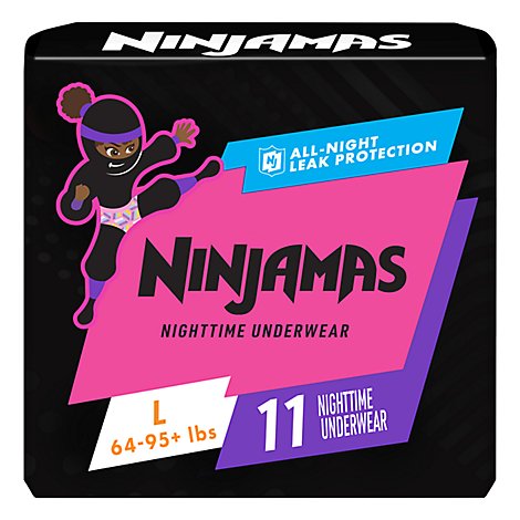Ninjamas Nighttime Underwear For Girl All Night Leak Protection Large To Extra Large - 11 Count