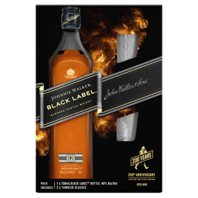 Johnnie Walker Black 750ml W/ Glassware Vap - 750 Ml