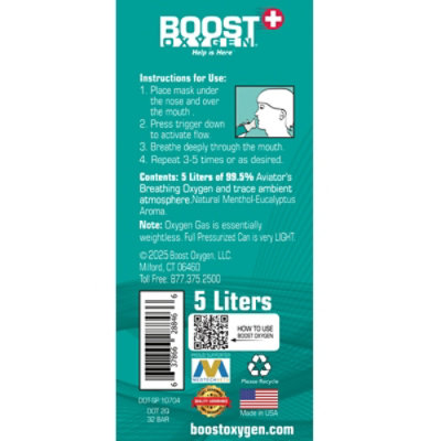Boost Oxygen Aviators Breathing Oxygen Menthol - 5 Liter - Image 3