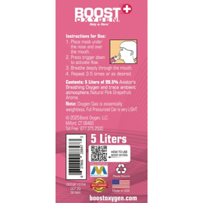 Boost Oxygen Aviators Breathing Oxygen Pink Grapefruit - 5 Liter - Image 3