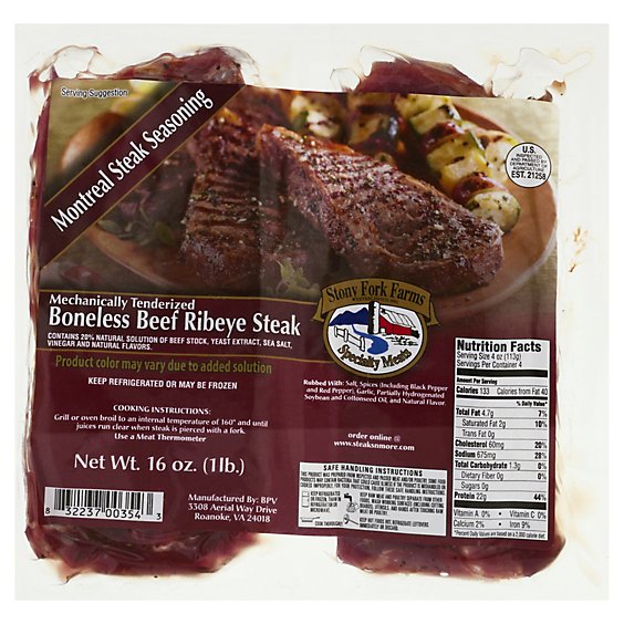 Stony Fork Farms Beef Ribeye Eye Boneless Steak W/ Montreal Ssng - LB