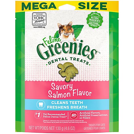 Feline Greenies Adult Natural Dental Care Cat Treats Savory Salmon Flavor - 4.6 Oz