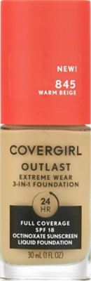 COVERGIRL Outlast Extreme Wear SPF 18 845 Warm Beige 3 In 1 Foundation - 1 Fl. Oz. - Image 2