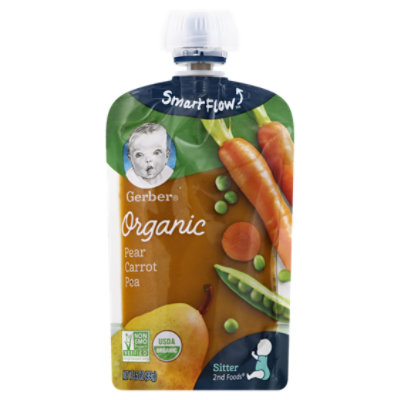 Gerber Organic 2nd Pear Carrot&peas Pouch - 3.5 OZ - Randalls