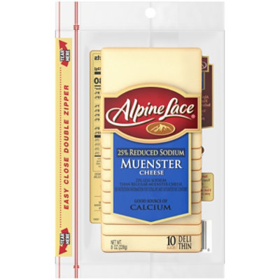 Alpine Lace Cheese Sliced 25% Reduced Fat Muenster - 8 Oz - Image 1