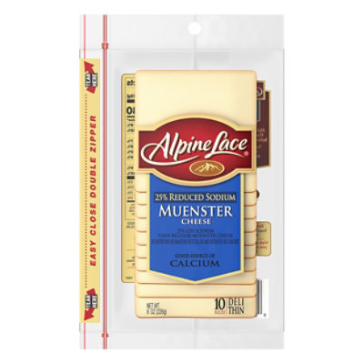 Alpine Lace Cheese Sliced 25% Reduced Fat Muenster - 8 Oz - Image 1