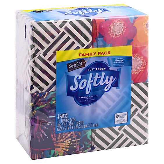 Signature Select Facial Tissue Softly 4 Pack Cube - 4-74 CT