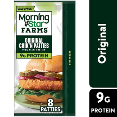MorningStar Farms Chikn Patties Original Vegan Plant Based Protein 8 Count - 20 Oz - Image 1