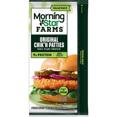 MorningStar Farms Chikn Patties Original Vegan Plant Based Protein 8 Count - 20 Oz - Image 1