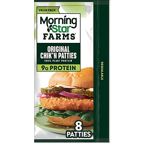 MorningStar Farms Meatless Chicken Patties Plant Based Protein Original 8 Count - 20 Oz