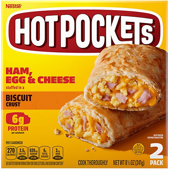 Hot Pockets Ham Egg and Cheese Biscuit Crust Sandwich Frozen Snack - 8.5 Oz