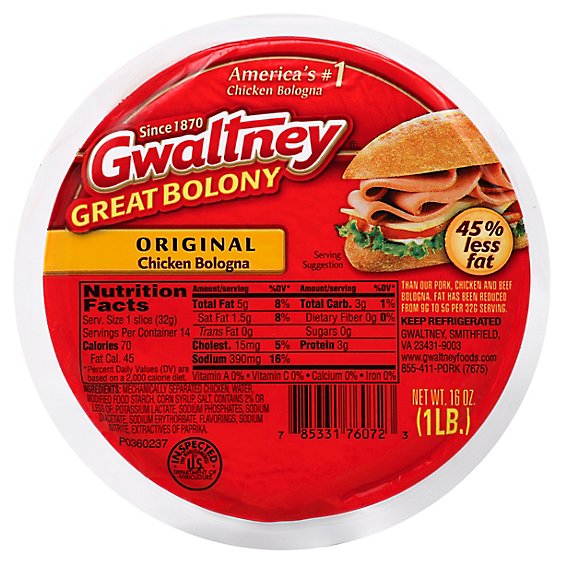 Gwaltney Great Chicken Bologna - 16 OZ