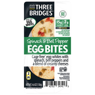 Three Bridges Spinach & Bell Pepper Egg White Egg Bites - 4.6 Oz