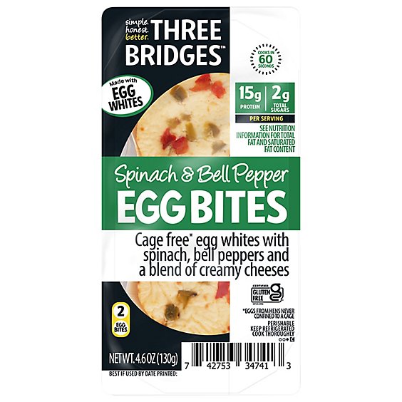 Three Bridges Spinach & Bell Pepper Egg White Egg Bites - 4.6 OZ