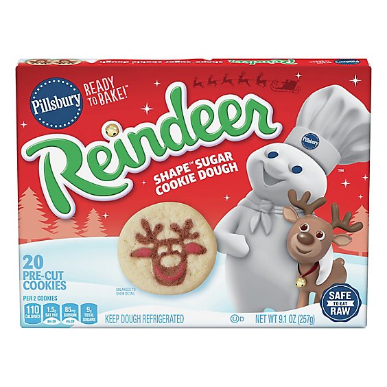 Pillsbury Ready To Bake Reindeer Shape Cookie Dough 20 Count - 9.1 OZ