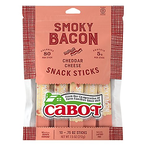 Cabot Creamery Cheese Snack Sticks Cheddar Smoky Bacon - 10-0.75 Oz
