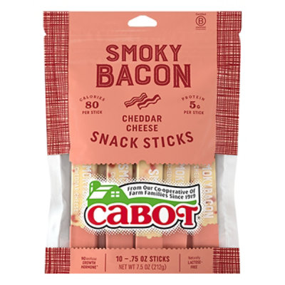 Cabot Cheese Snack Sticks Cheddar Smoky Bacon - 10-0.75 Oz - Tom Thumb