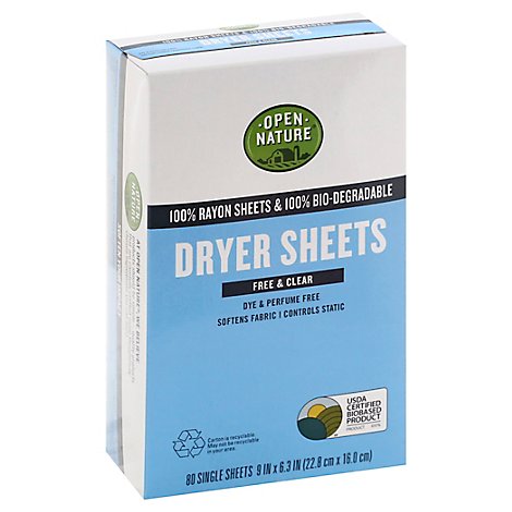 Open Nature Dryer Sheets Free & Clear - 80 CT