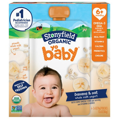 Stonyfield Organic YoBaby Banana & Oat Whole Milk Baby Yogurt Pouches - 4 Count - Image 3