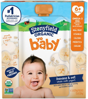 Stonyfield Organic YoBaby Banana & Oat Whole Milk Baby Yogurt Pouches - 4 Count - Image 2