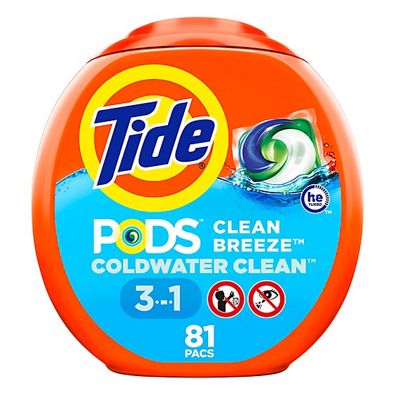 Tide PODS Liquid Laundry Detergent Pacs Clean Breeze - 81 Count