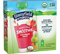 Stonyfield Organic Strawbanana Smash Dairy Free Smoothie Pouches - 4-3.2 Oz