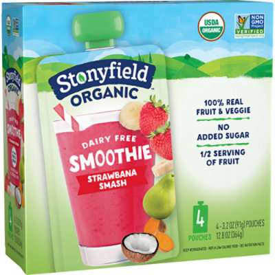Stonyfield Organic Dairy Free Strawbanana Smash Smoothie Pouch - 4-3.2 Oz - Image 1