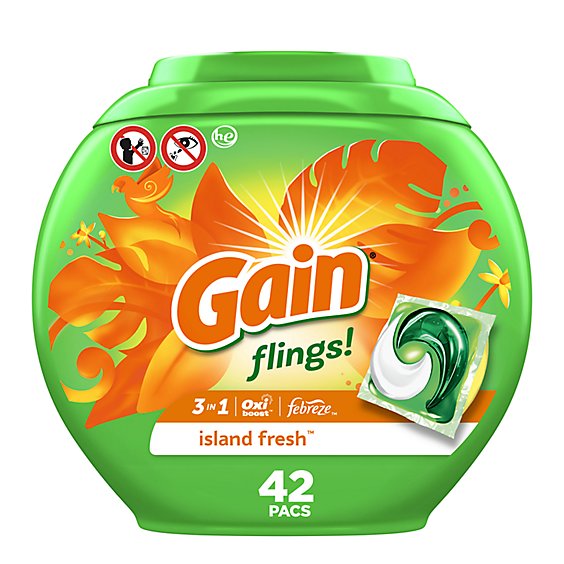 Gain flings! HE Compatible Island Fresh Scent Liquid Laundry Detergent Soap Pacs - 42 Count