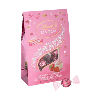 Lindt LINDOR Valentines Strawberries And Cream White Chocolate Candy Truffles Bag - 15.2 Oz - Image 1