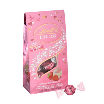 Lindt LINDOR Valentines Strawberries And Cream White Chocolate Candy Truffles Bag - 8.5 Oz