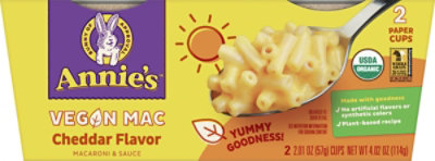 Annie's Organic Vegan Mac Cheddar Flavor Pasta 2 Pack - 4.02 OZ - Image 2