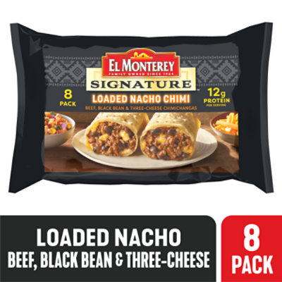 El Monterey Loaded Nacho Beef Black Bean and Three Cheese Signature Chimichangas 10 Count - 48 Oz
